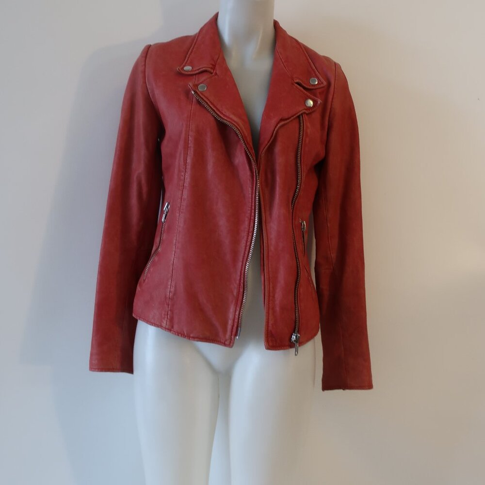 Womens Bully Washed Out Red Leather Jacket  46 IT/US L